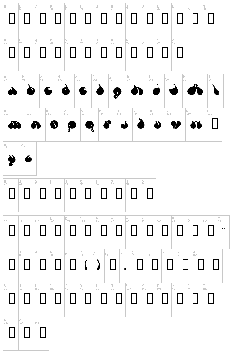 FSO Revenge of Zany font map