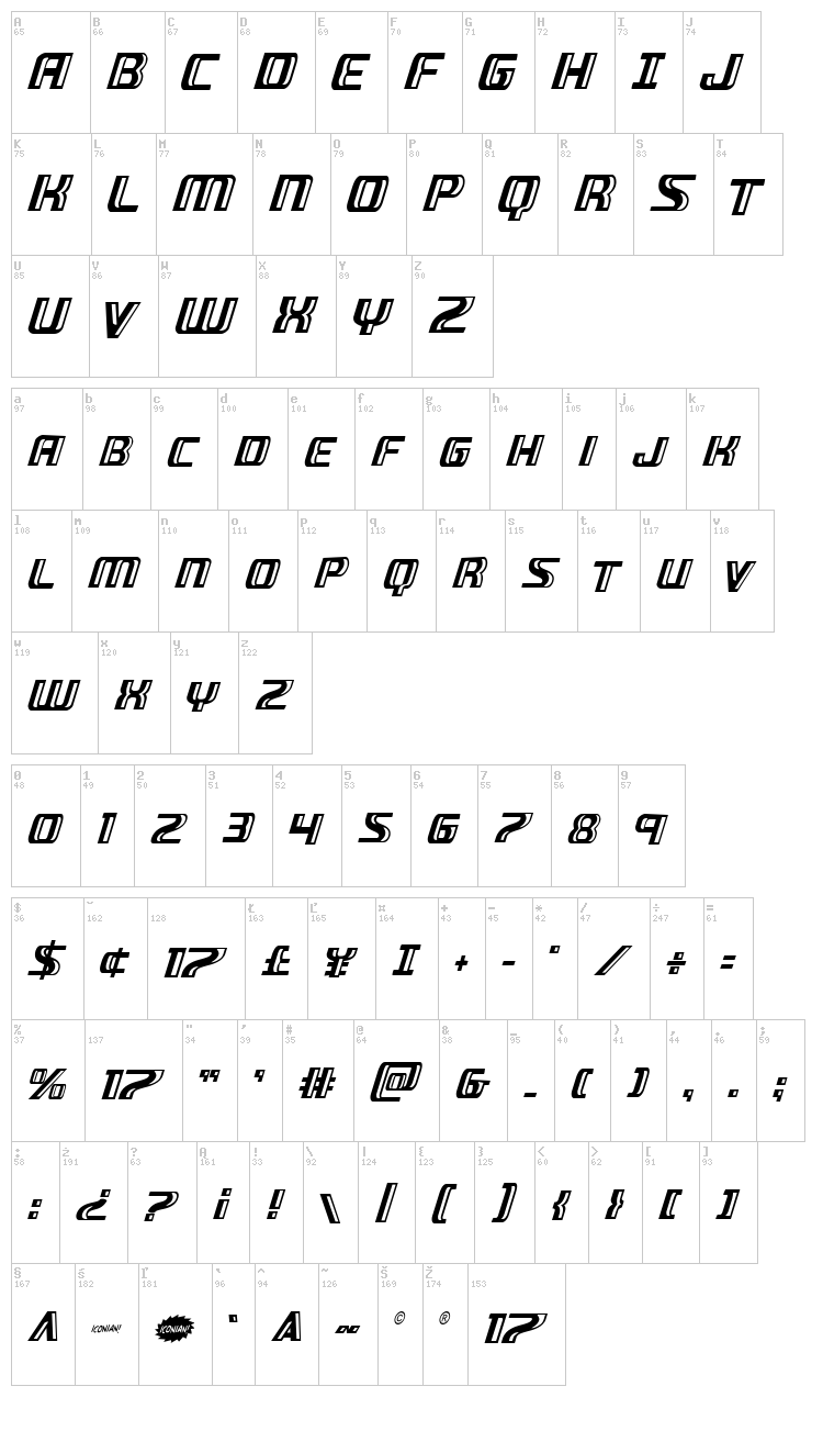 Grease Gun font map