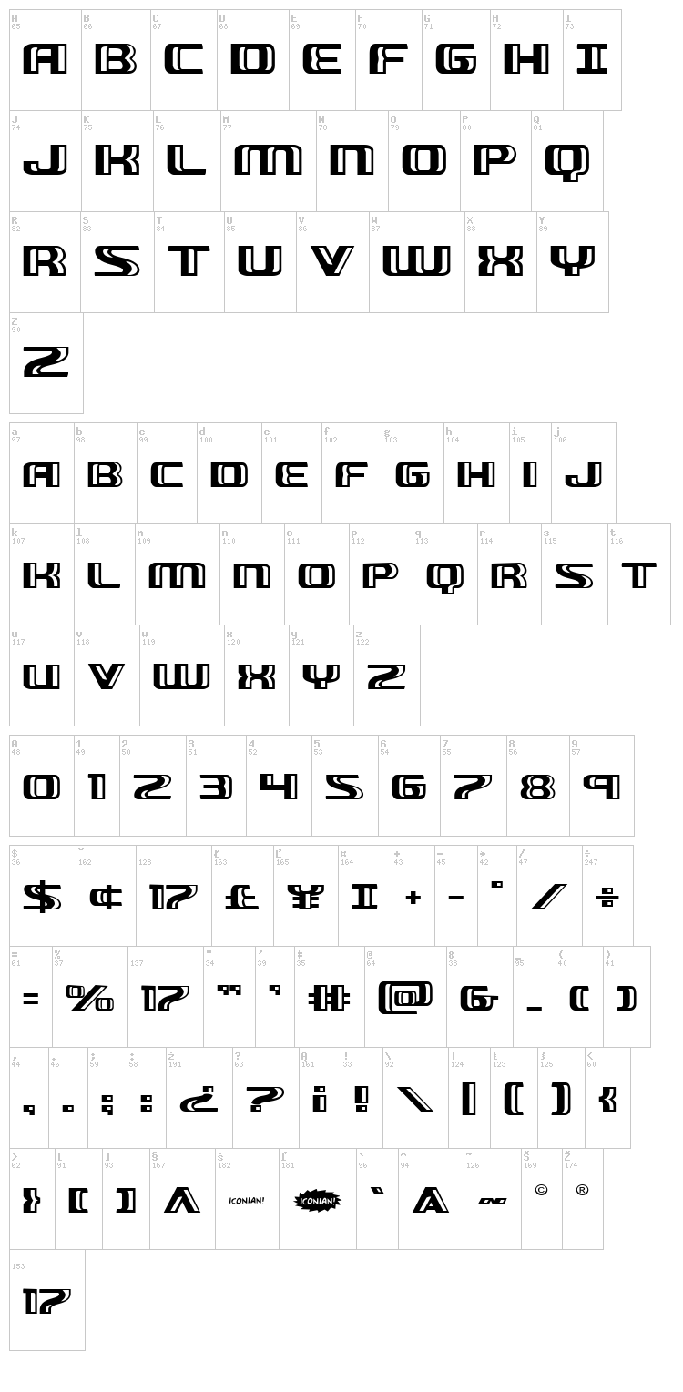 Grease Gun font map