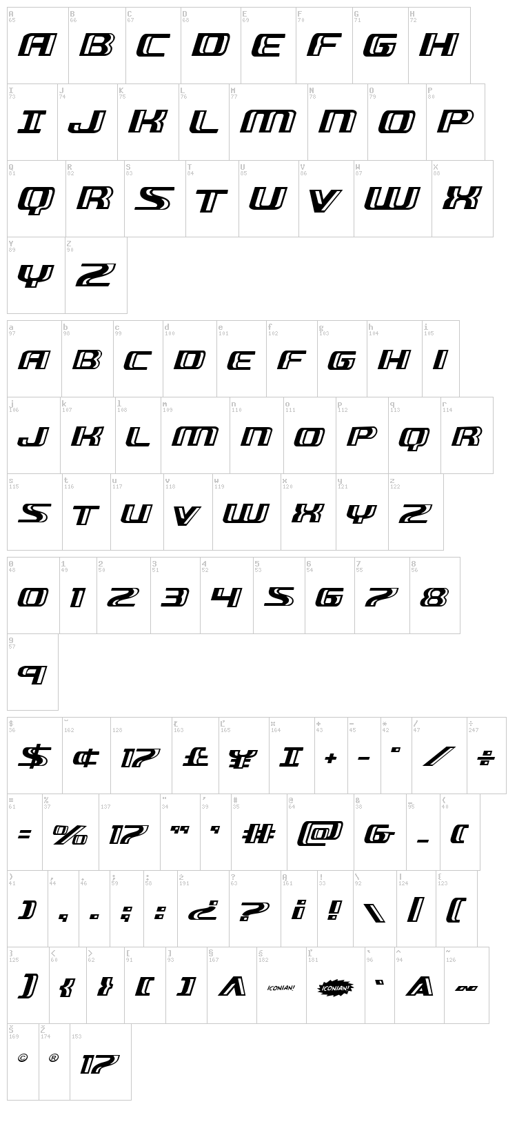 Grease Gun font map