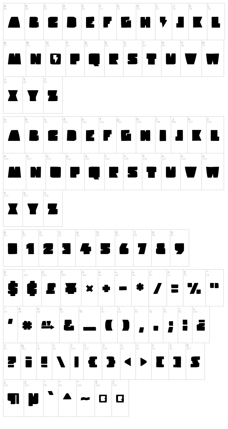 Hard Rock Kids font map