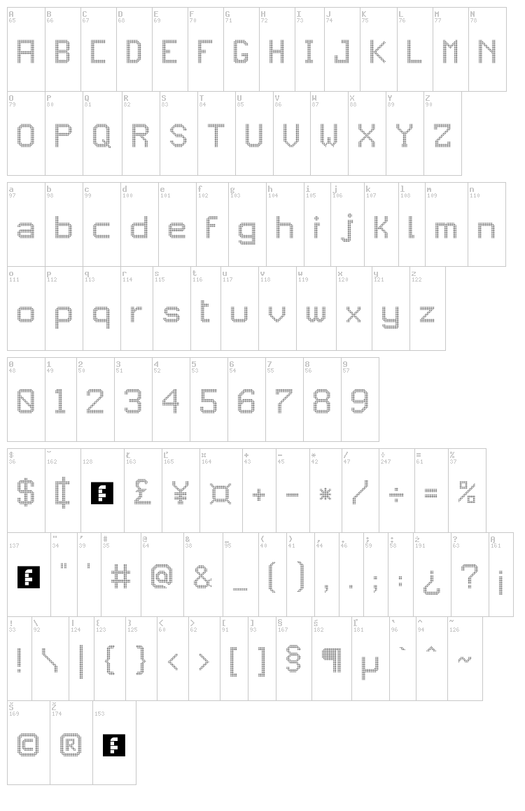 JD Gems font map