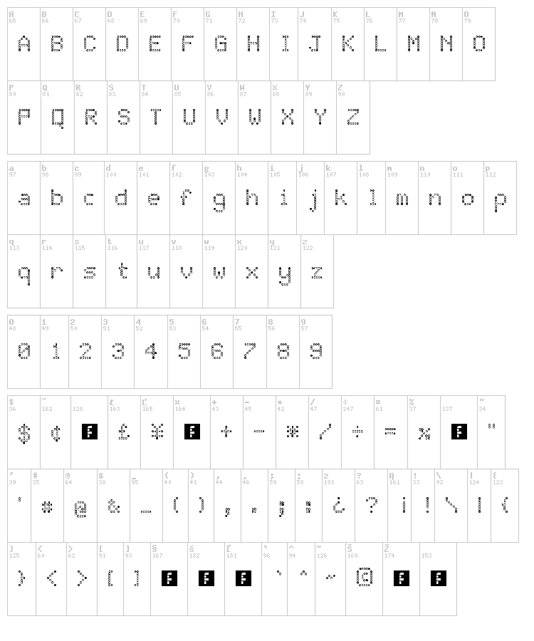 JD Rings font map
