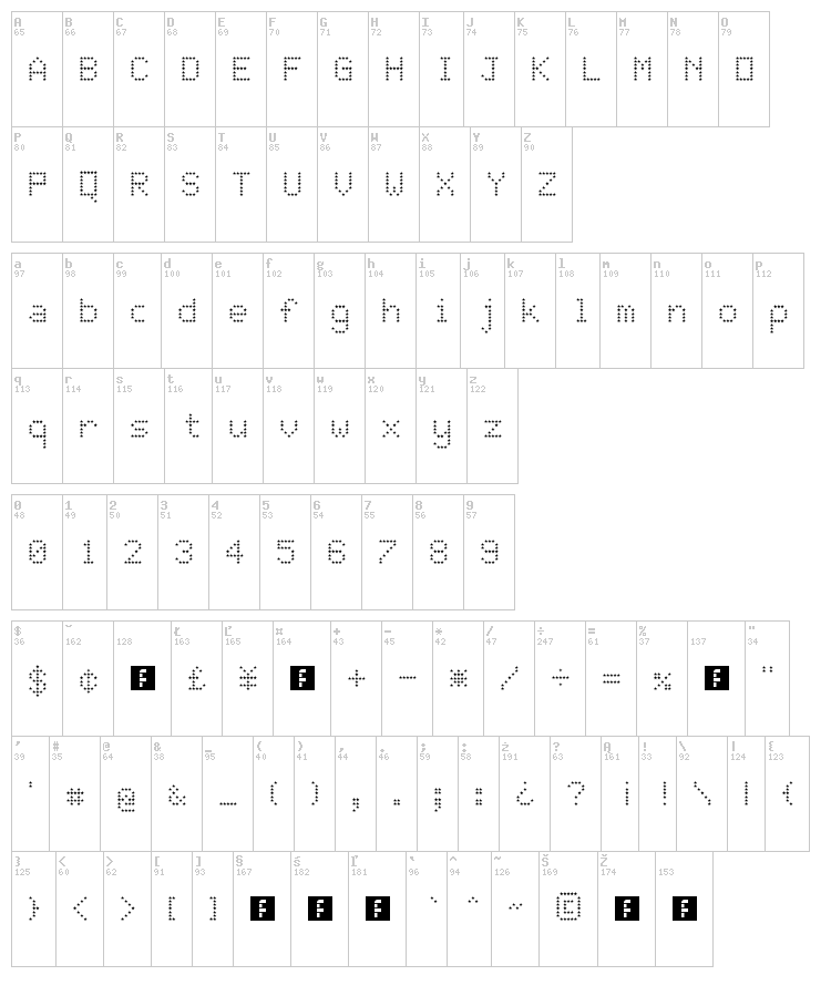 JD Stars font map
