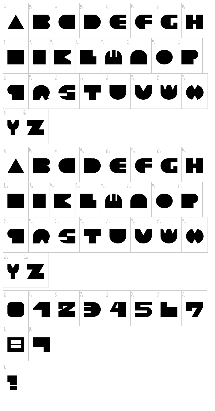 Noted V1 font map