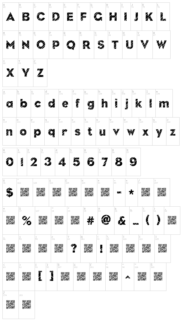 Nuevo Disco font map