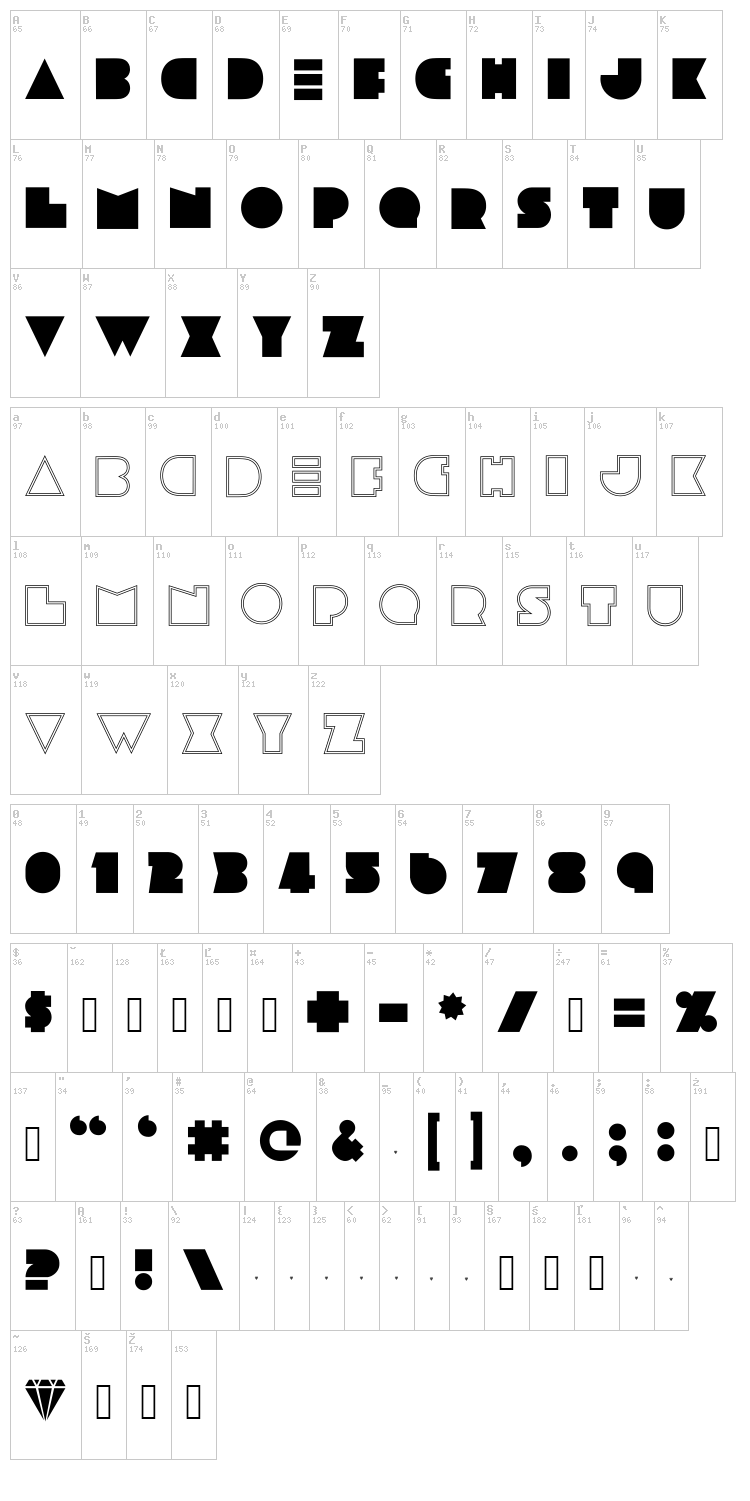 Pickleweasel font map