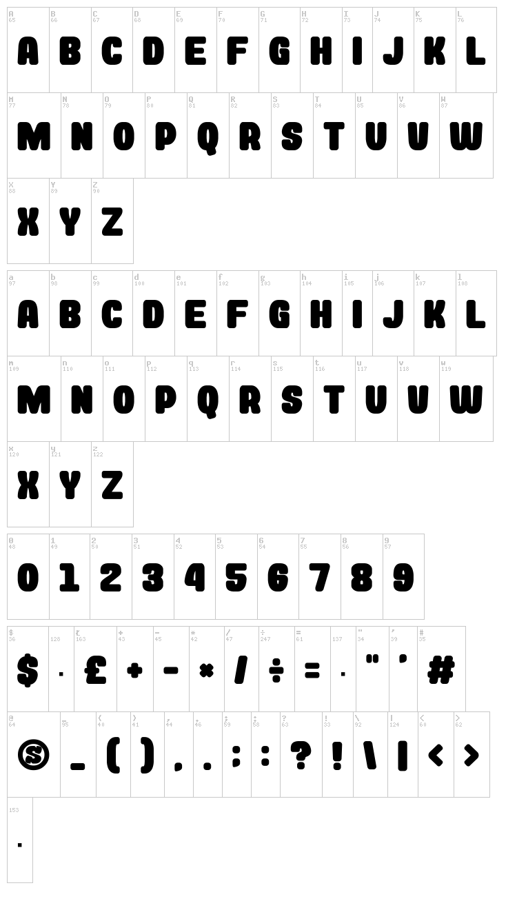 Rockin Record G font map