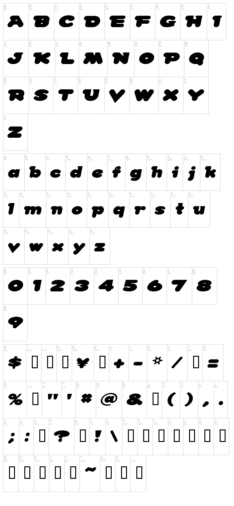 Snow Dream font map