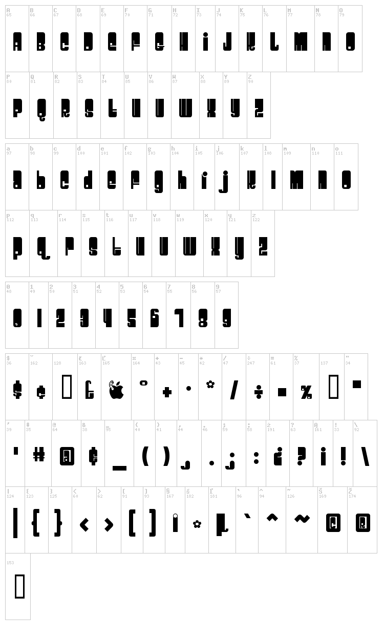 Space Beach font map