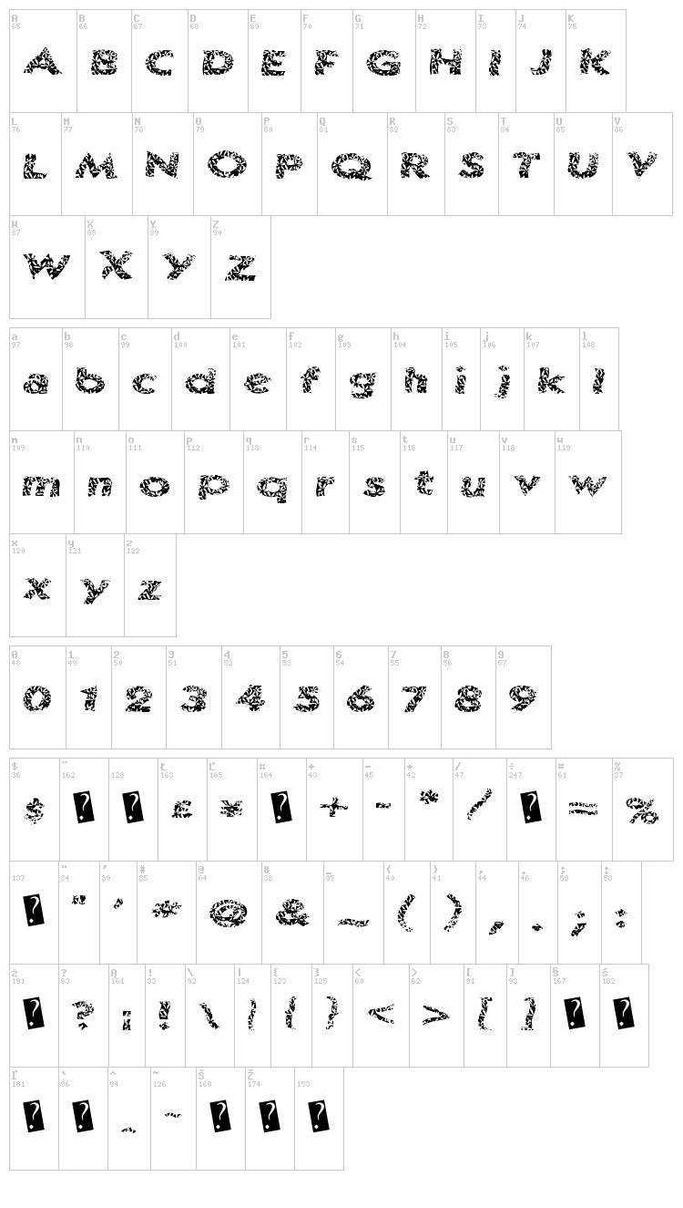 Surf Shack font map