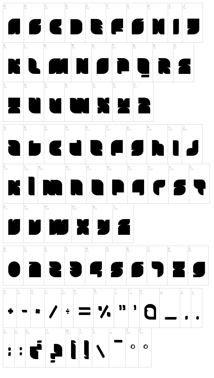 Tasious font map