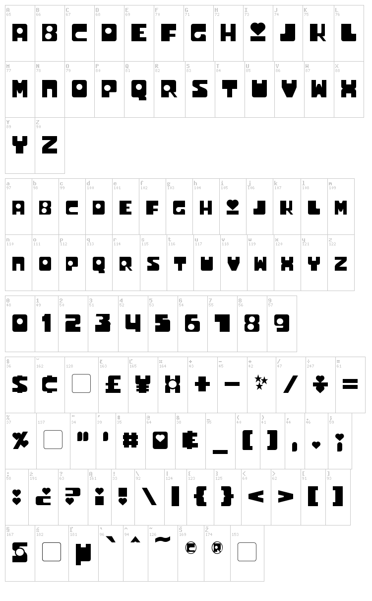 Utonium font map