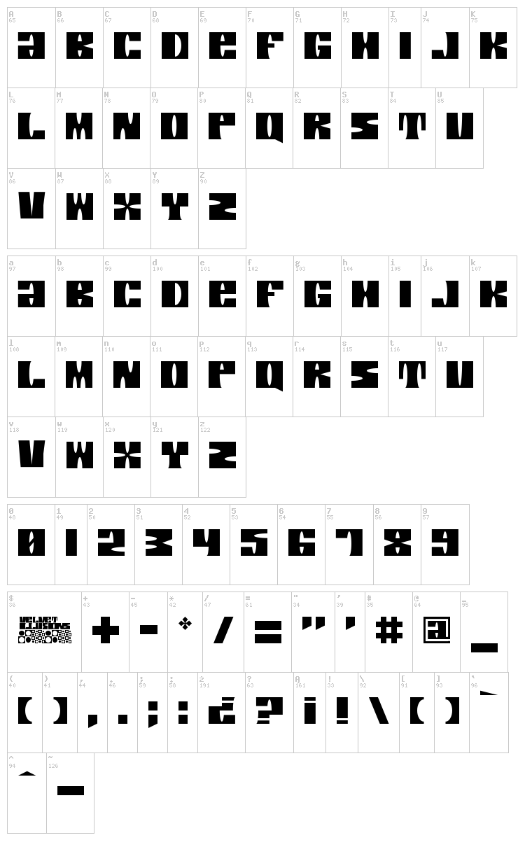 Velvet Illusions font map