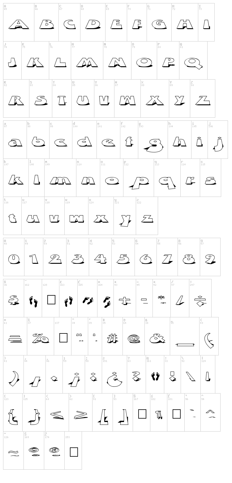 Z dabble Down font map