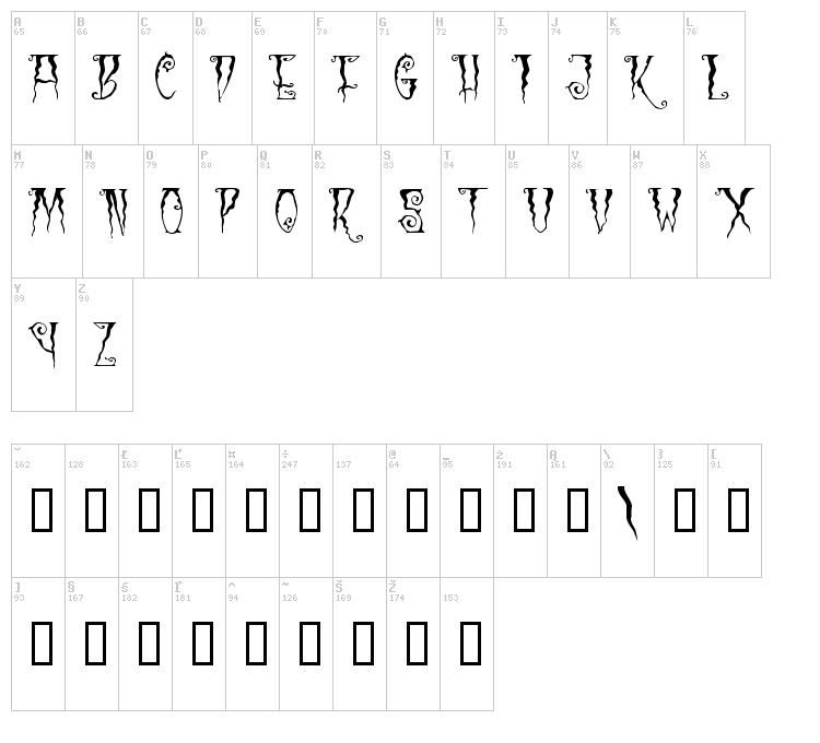Black Cow font map