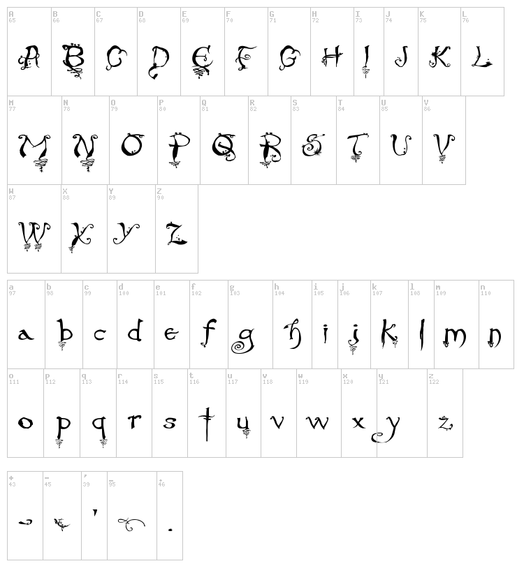 Evernight font map