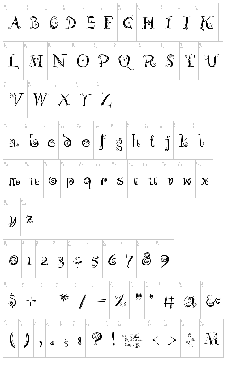 Zeit Geisterbahn font map