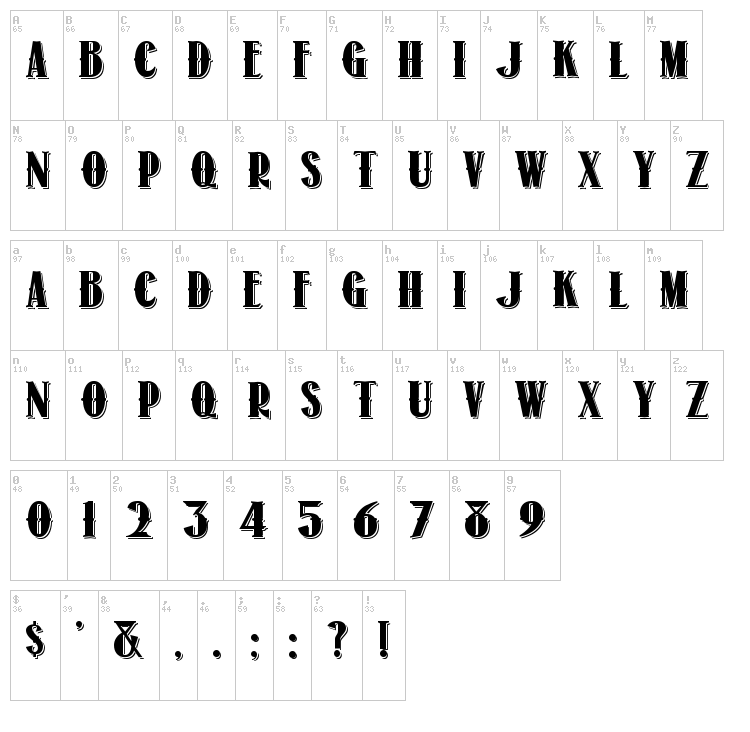 1873 Winchester font map