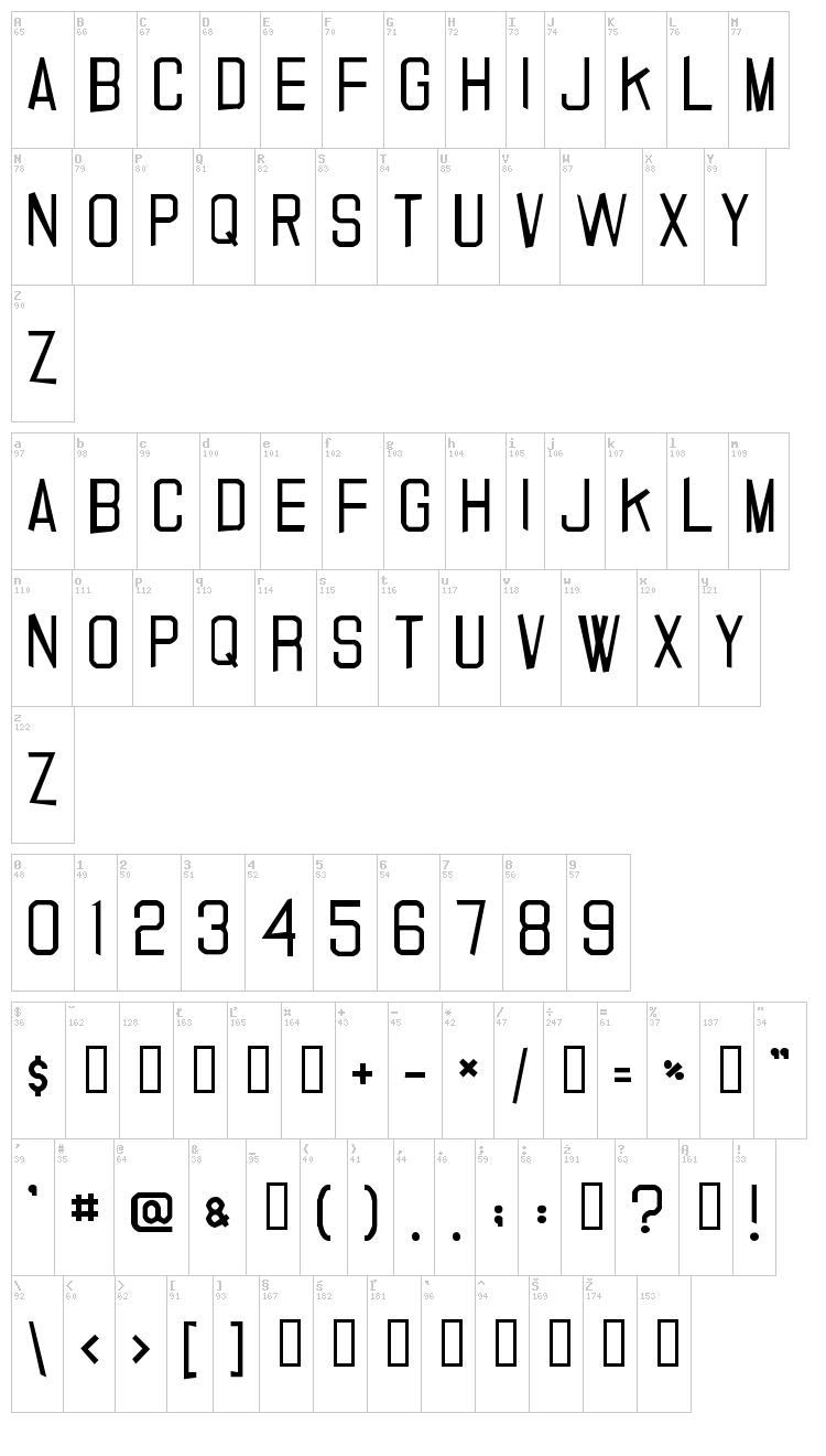 20000 Dollar Bail font map