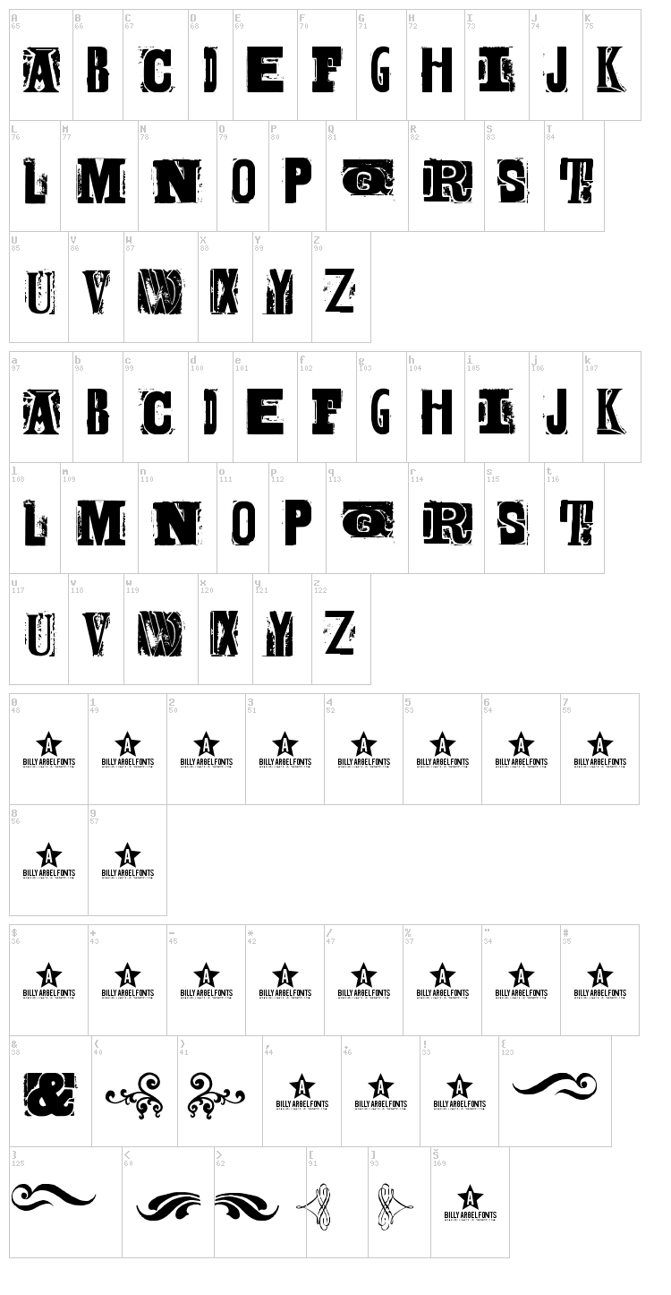 Body Hunter font map