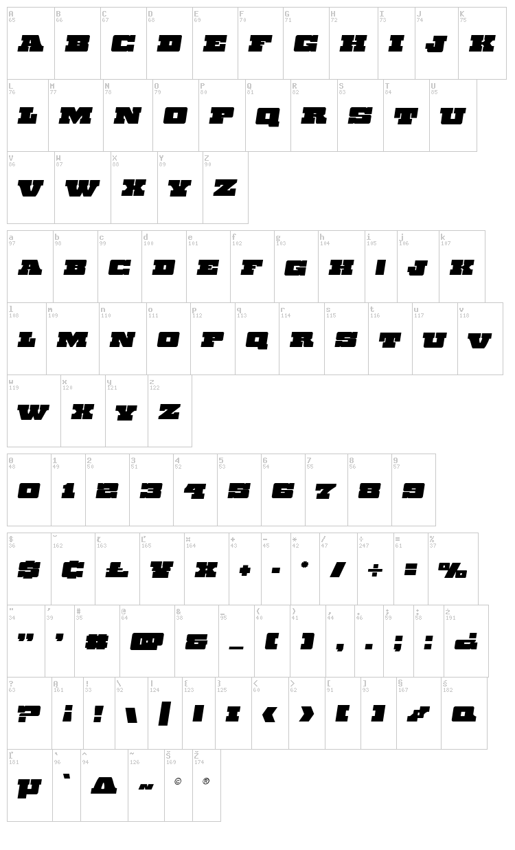 Chicago Express font map