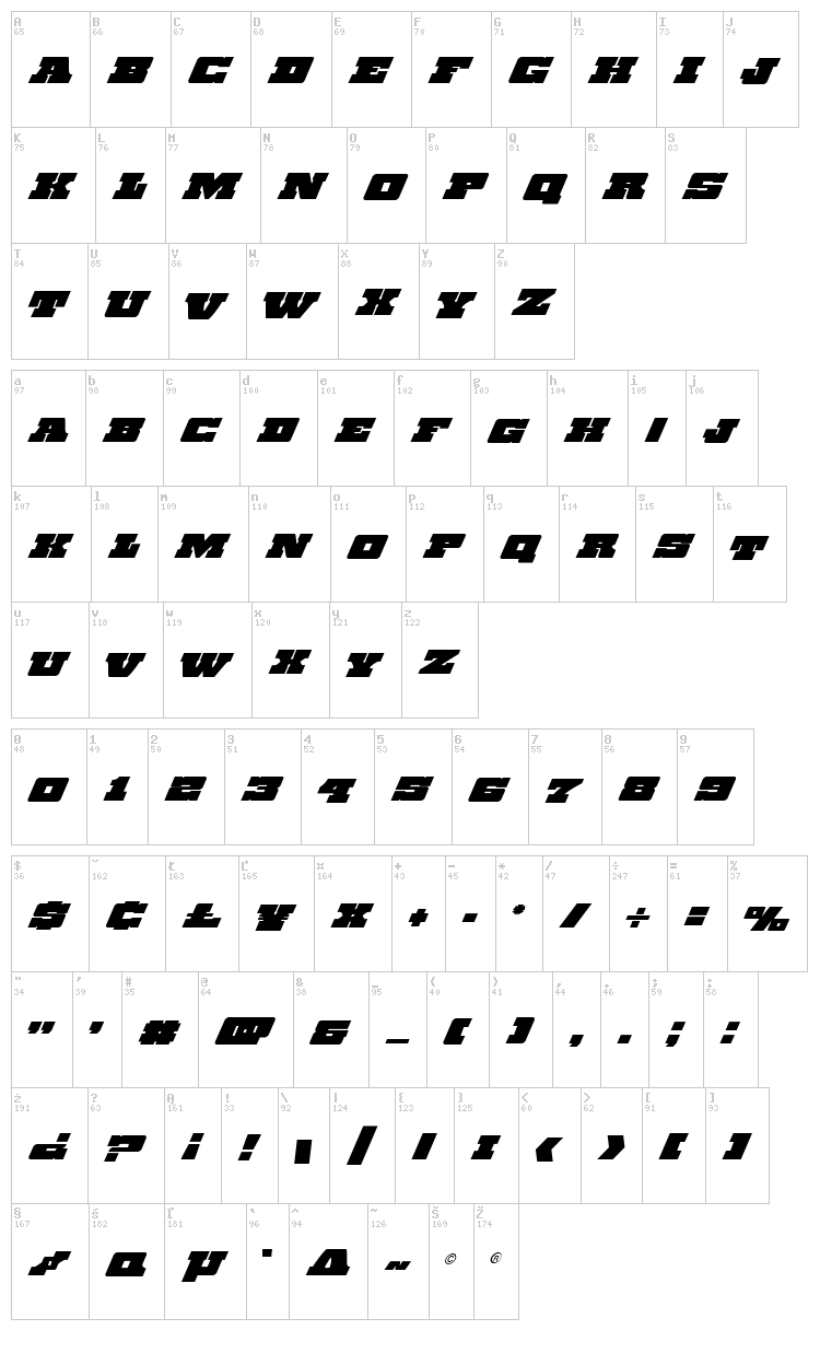 Chicago Express font map