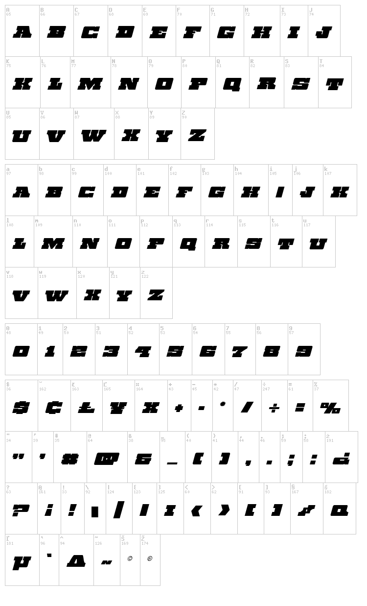 Chicago Express font map