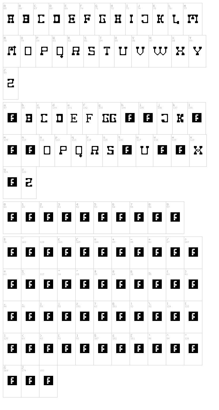 Fat Cowboy font map