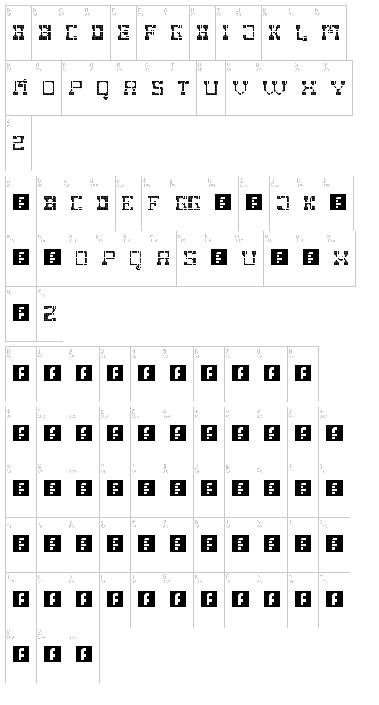 Fat Cowboy font map
