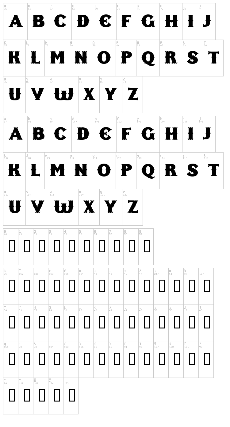 Freak Show font map