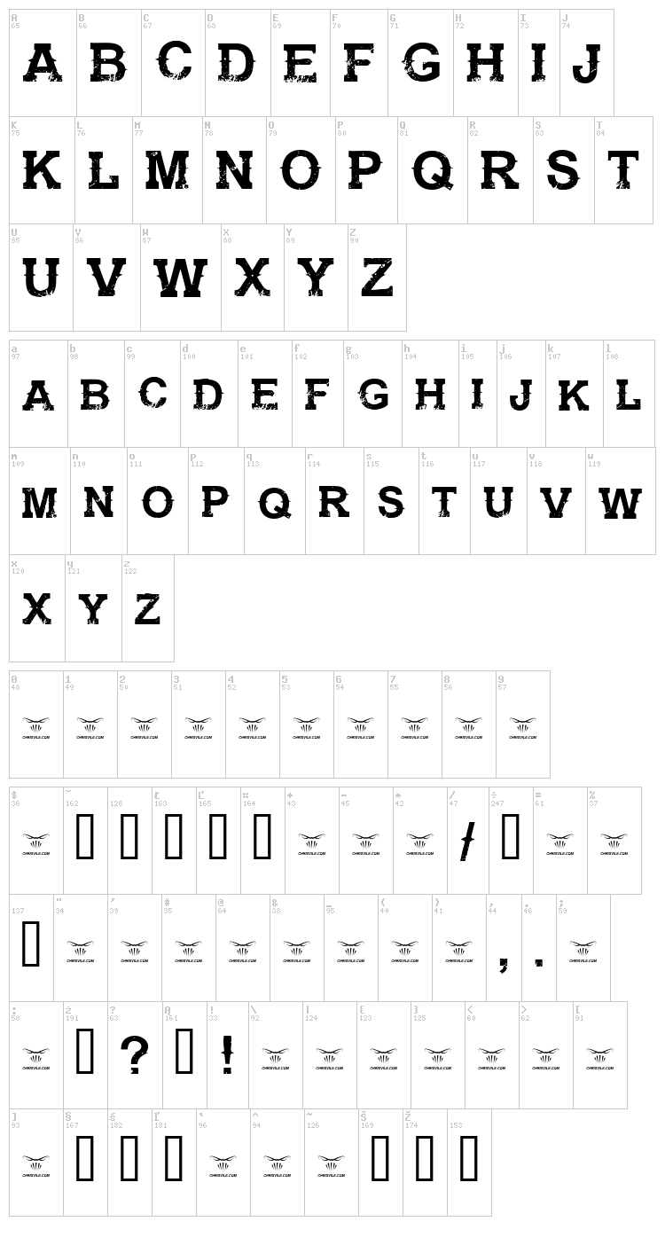 Gunfighter Academy font map