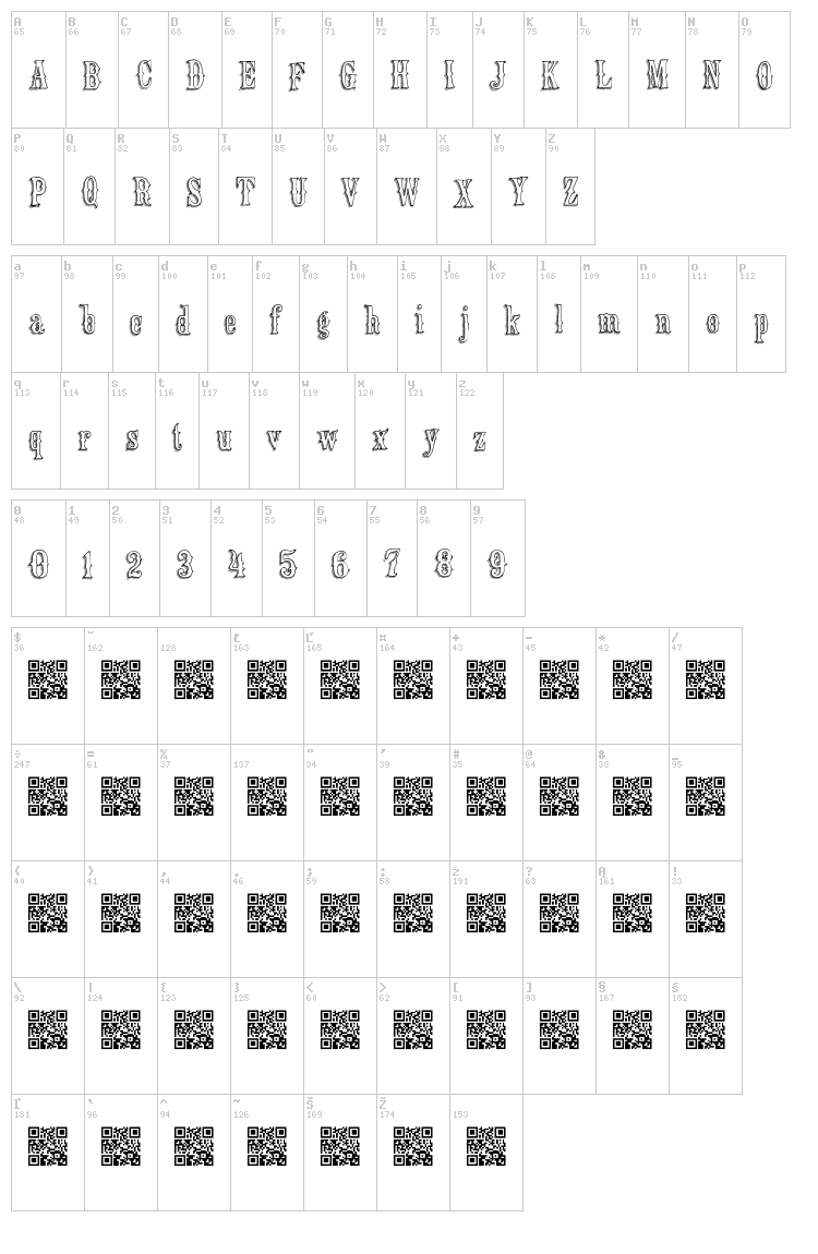 Olde Barnsby font map