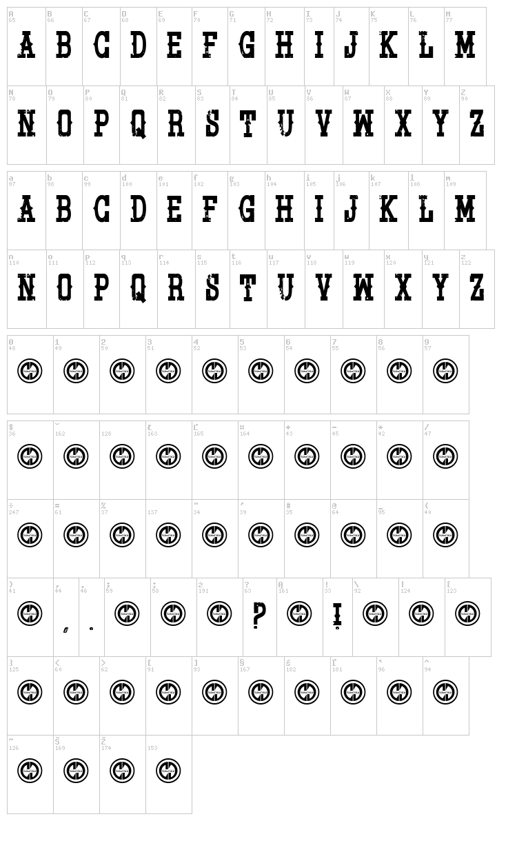 Pistol Grip Pump font map