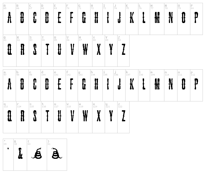 Snakebite Saloon font map
