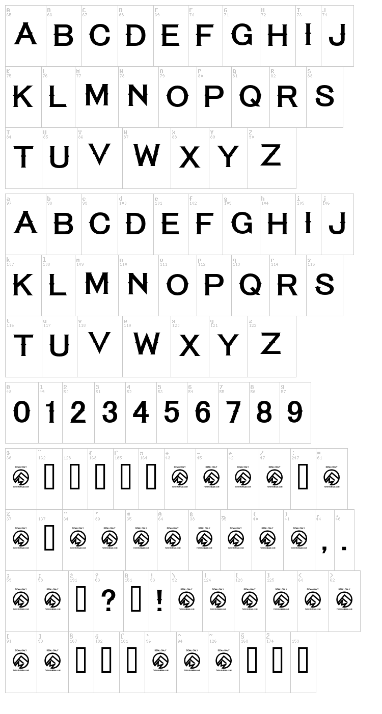 Tequila Sunrise font map