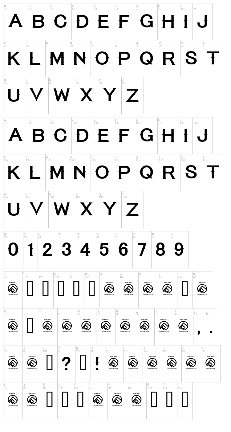 Tequila Sunrise font map