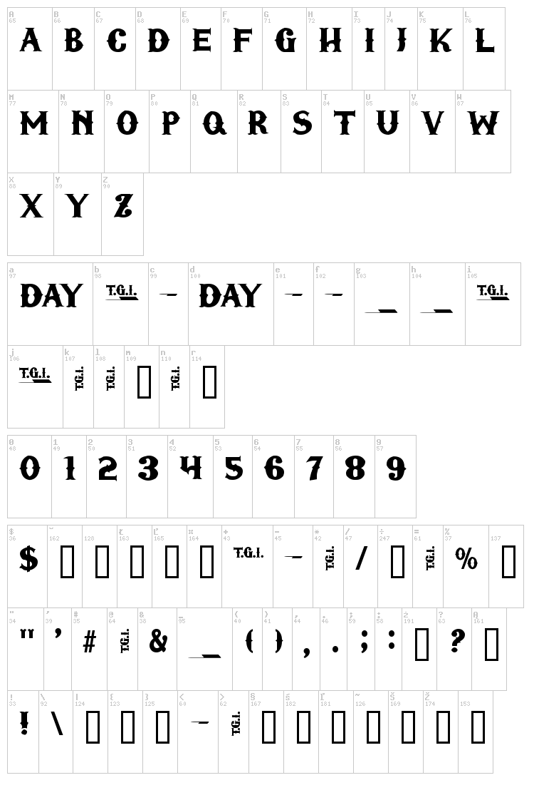 TGI Friday font map