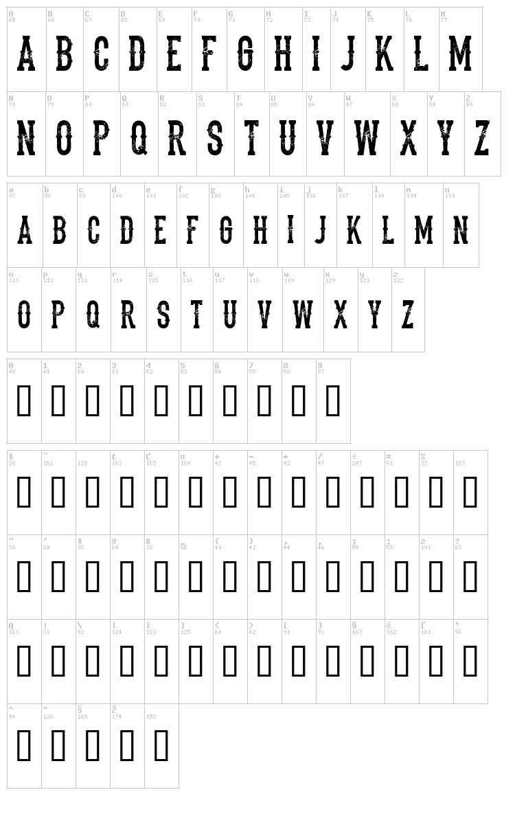 The Dead Saloon font map