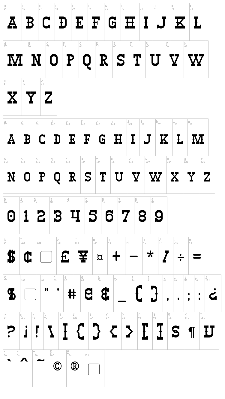 Winslett font map