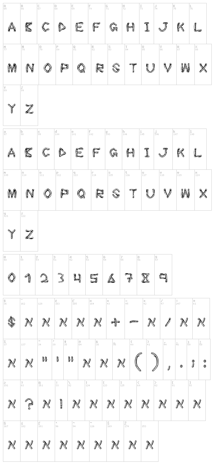 Wood Sticks font map