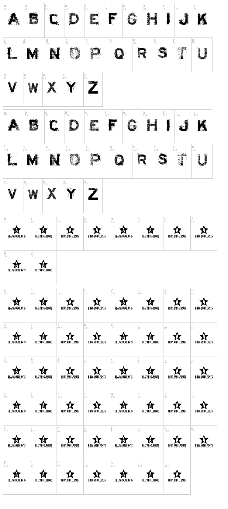 Acid Label font map
