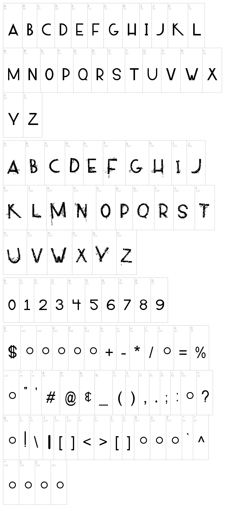 Alpaca 54 font map