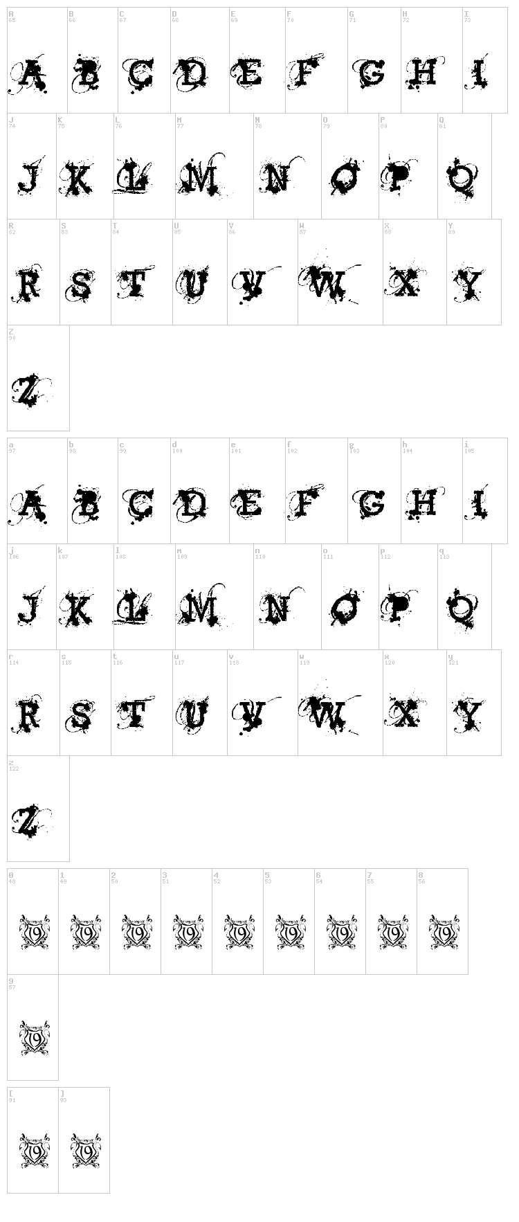 American Bravado font map