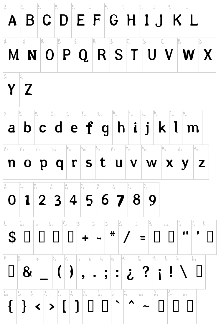 Arsle Gothic font map