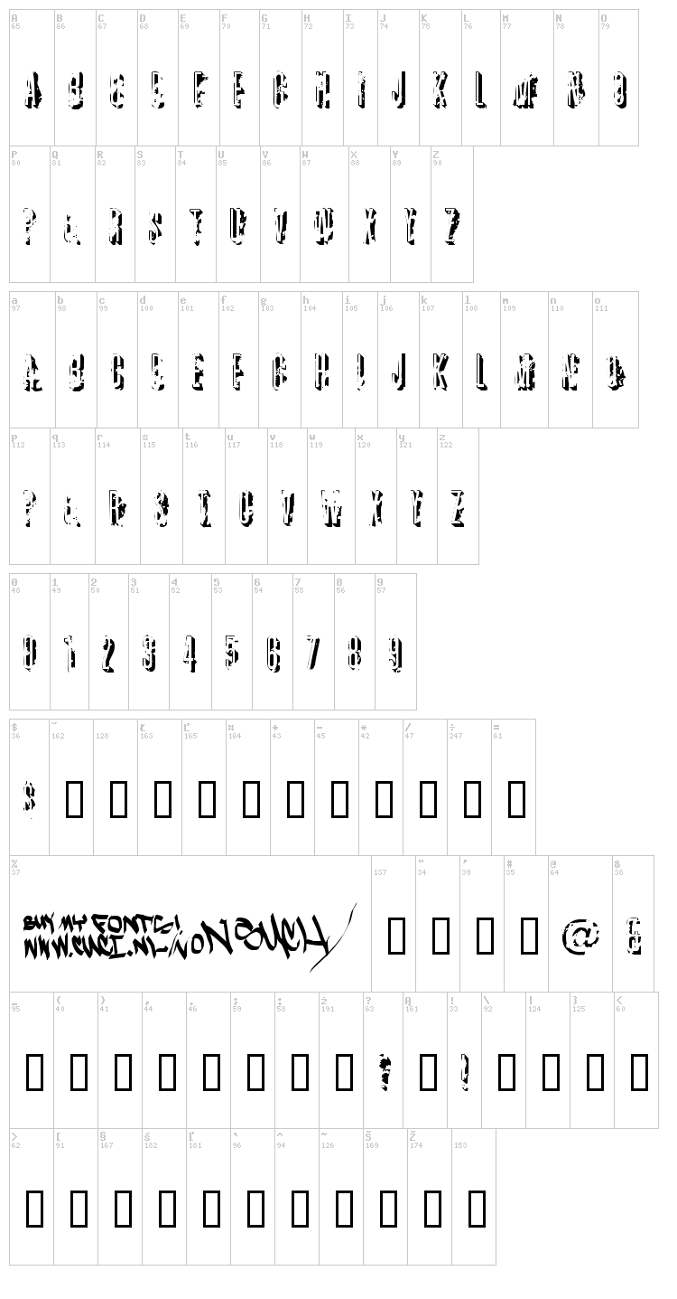 AZ Crushed font map