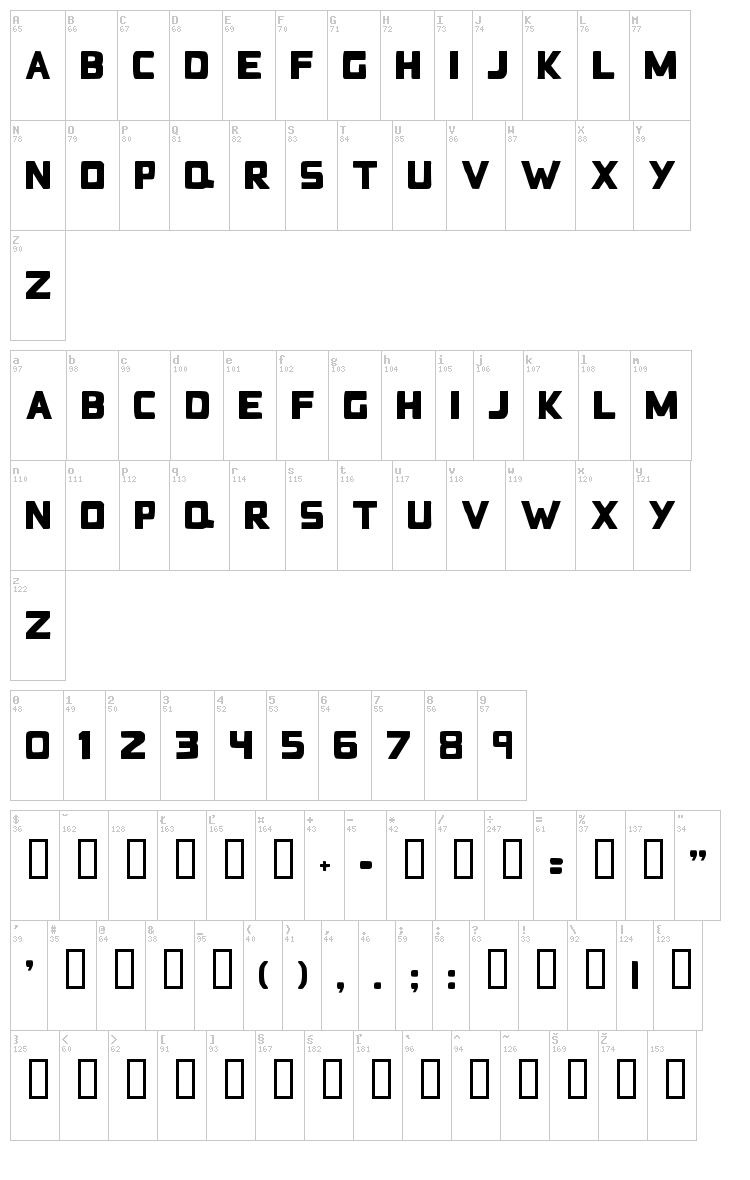 Bad Blocks font map
