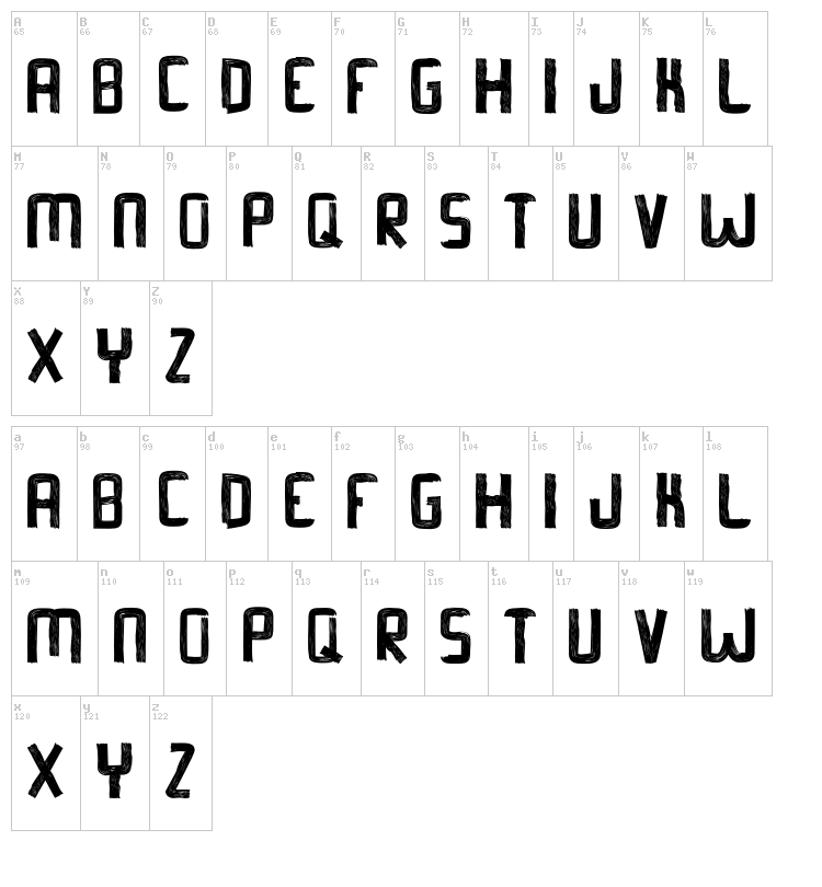 Barker AllCaps font map