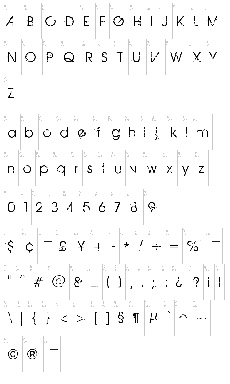 Birth of a Hero font map