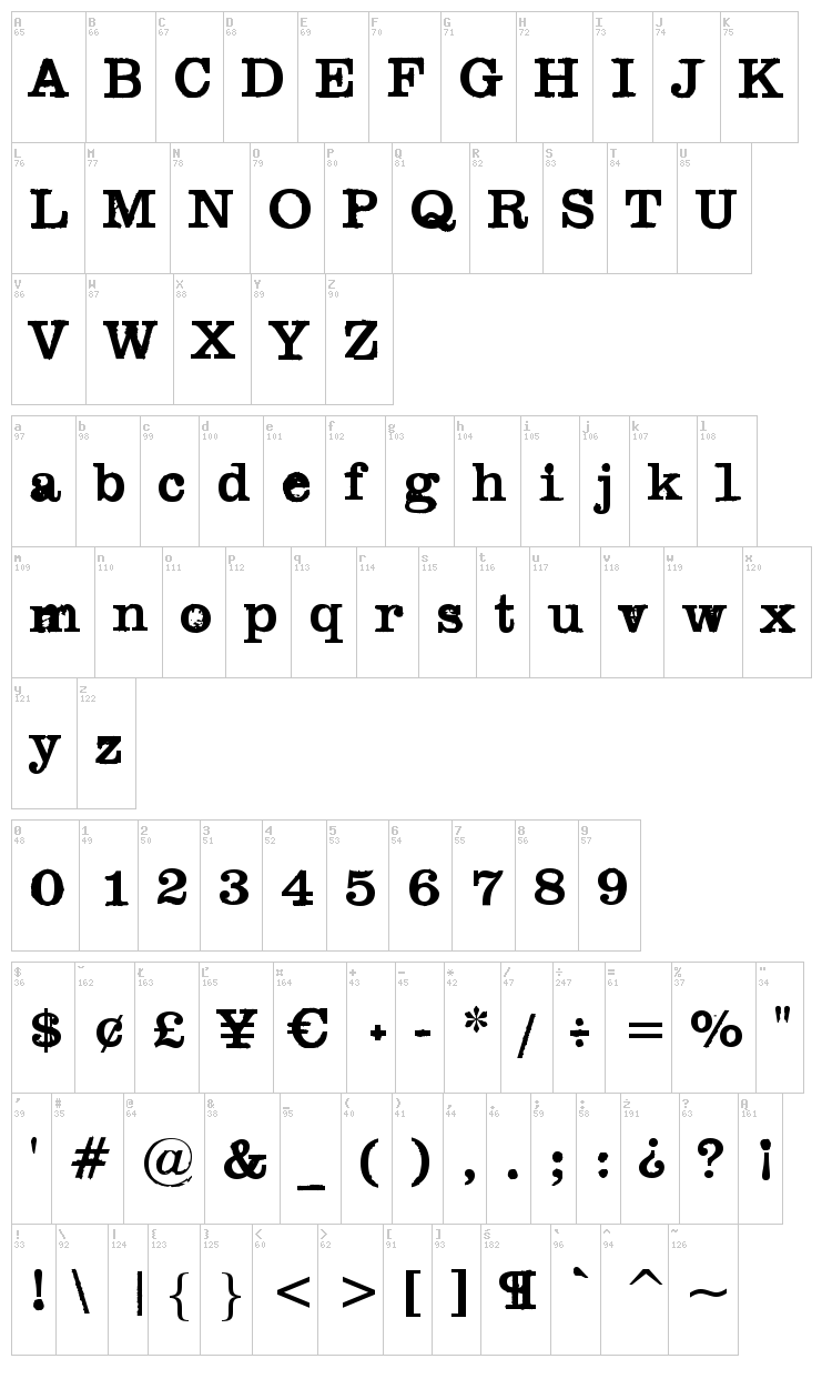 Black Widow font map